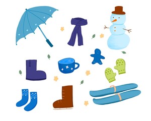 hand drawn set of winter icons