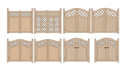 Wooden gates assortment vector illustration isolated on white