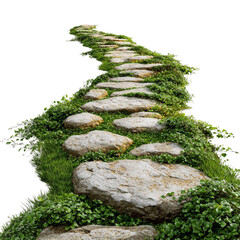 Serene garden stone pathway winding through lush greenery creating a peaceful outdoor scene