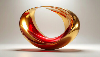 Single Gold and Red Abstract Torus Shape with Reflective Surfaces infinity