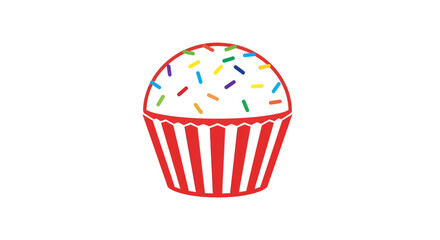 Cartoon Cupcake with Sprinkles and Red Striped Wrapper.