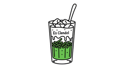 Refreshing Es Cendol Dessert Drink with Ice and Spoon.