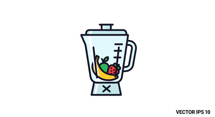 Colorful Cartoon Blender with Fruits Ready for Blending.