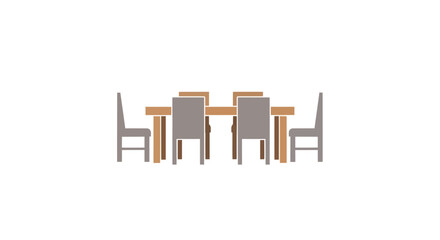 Modern Wooden Dining Table with Six Grey Chairs Set.