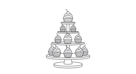 Cupcake Tower Illustration with Cherries on Top.