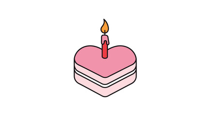 Heart-Shaped Birthday Cake with Lit Candle.