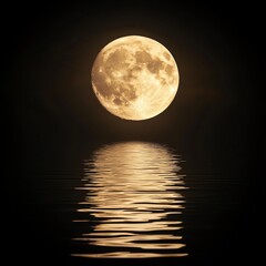 Mystical Full Moon Reflection Over Still Waters Dark Night Scenery  high resolution   for isolate image