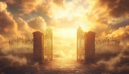 Golden gate opening to a heavenly landscape