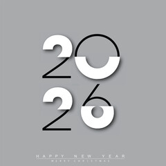 Modern Merry Christmas and Happy New Year 2026 paper cut design. Vector illustration