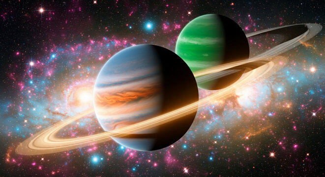 two planets with beautiful stars around them
