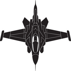 Black military jet fighter silhouette isolated on white background