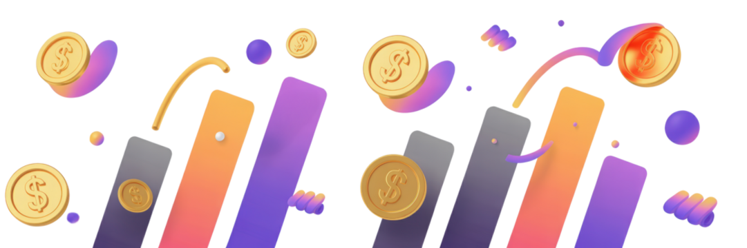 Gradient Bar Growth with Floating Gold Coins