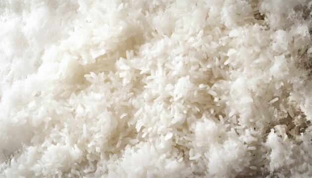 Close-up view of cooked white rice grains