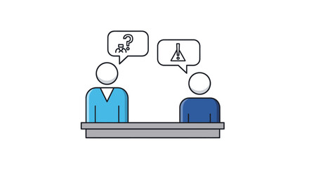 Two Cartoon People Discussing Problems and Solutions.