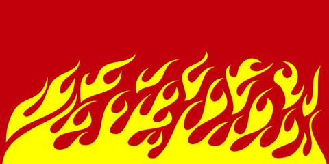 Fire flame border cartoon, bright burn flame. isolated on red background