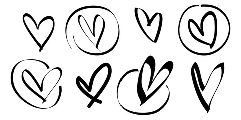 Doodle heart collection. Hand drawn love heart symbols. isolated on white background