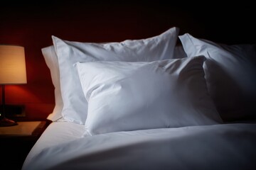 Premium Comfortable Hotel Bed with Plush Pillows and Soft Pillowcases Modern Hospitality Marketing for Relaxation and Sleep Quality Promotion