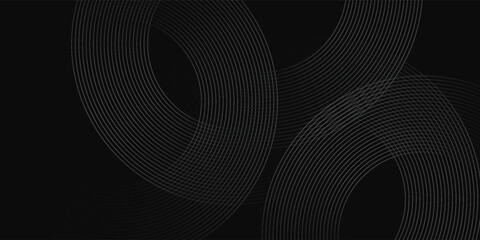 Black abstract background with circle lines. Modern black gray gradient rings.