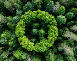 Premium Sustainable Materials Circular Infinity Icon in Forest Canopy Modern Environmental Symbol for Green Business Marketing and Social Media Campaigns