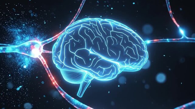 Brain's Neural Network: A vibrant illustration showcasing the intricate neural network of the human brain. The design is a futuristic representation of thought and the processing capability