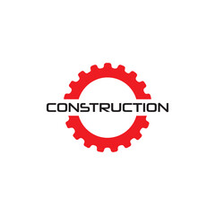 Construction logo with red gear ring and industrial emblem