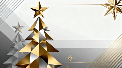 Golden and Gray Christmas Tree with Stars, Christmas Background