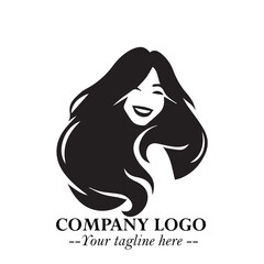 Beautiful Woman Logo Symbol in Black on White Background with Elegant Minimal and Modern Design
