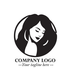 Beautiful Woman Logo Symbol in Black on White Background with Elegant Minimal and Modern Design