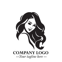 Beautiful Woman Logo Symbol in Black on White Background with Elegant Minimal and Modern Design