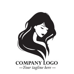 Beautiful Woman Logo Symbol in Black on White Background with Elegant Minimal and Modern Design