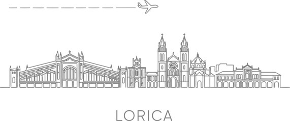 Lorica Skyline with Airplane Travel Icon