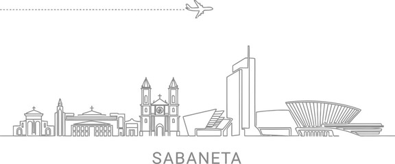 Fototapeta premium Sabaneta City Skyline with Airplane and Landmarks