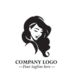 Beautiful Woman Logo Symbol in Black on White Background with Elegant Minimal and Modern Design