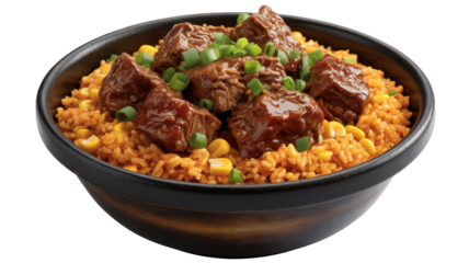 Braised Meat and Orange Rice in Matte Black Bowl