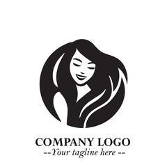Beautiful Woman Logo Symbol in Black on White Background with Elegant Minimal and Modern Design