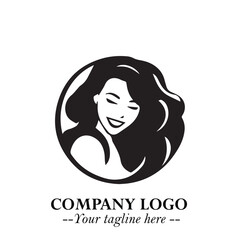 Beautiful Woman Logo Symbol in Black on White Background with Elegant Minimal and Modern Design