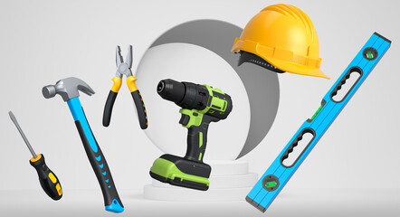 Abstract scene or podium for product showcase on monochrome background.