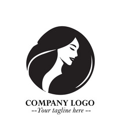 Beautiful Woman Logo Symbol in Black on White Background with Elegant Minimal and Modern Design