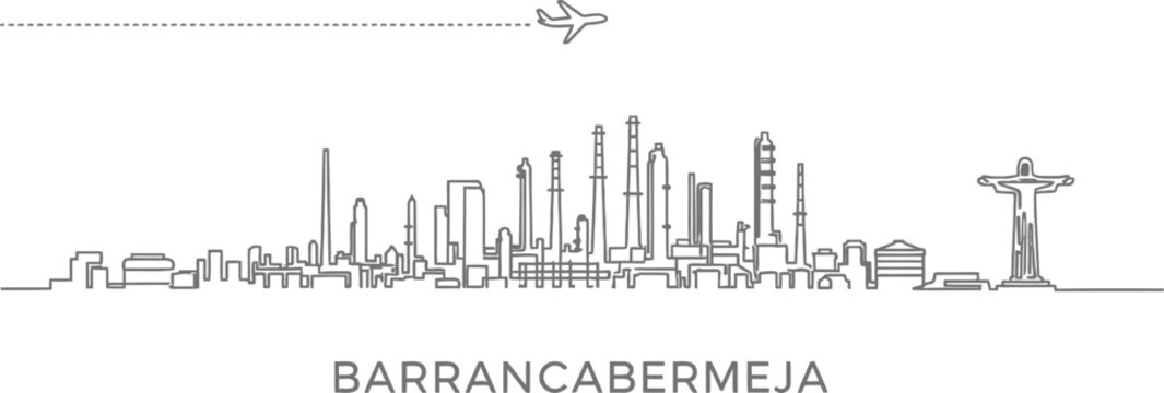 Barrancabermeja Colombia Skyline with Airplane and Cristo Rey Statue