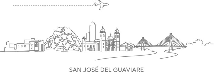 San Jose del Guaviare Colombia Cityscape Outline with Airplane