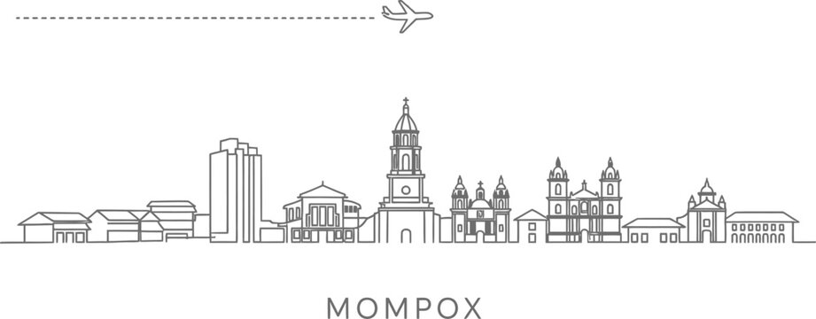 Mompox Colombia Skyline Outline with Airplane Icon