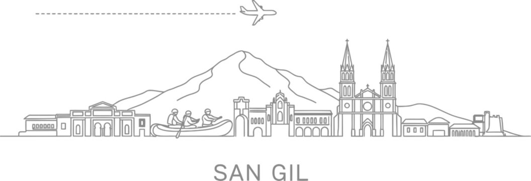 San Gil Colombia Skyline with Airplane and Rafting