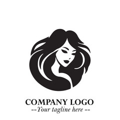 Beautiful Woman Logo Symbol in Black on White Background with Elegant Minimal and Modern Design