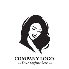 Beautiful Woman Logo Symbol in Black on White Background with Elegant Minimal and Modern Design