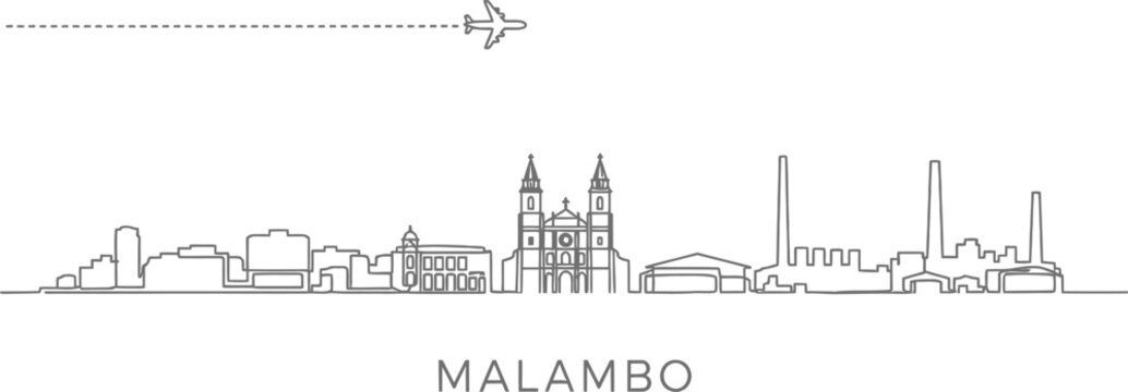 Malambo City Skyline with Airplane Travel Line
