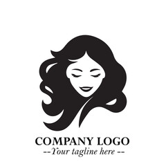 Beautiful Woman Logo Symbol in Black on White Background with Elegant Minimal and Modern Design