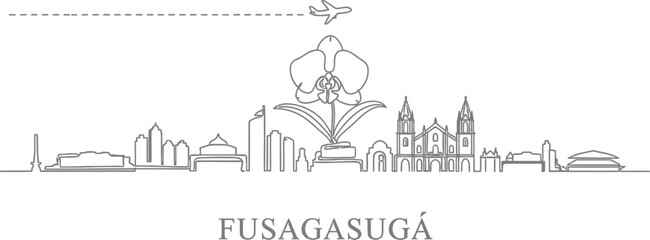 Obraz premium Fusagasuga Colombia Skyline with Orchid and Airplane