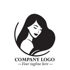 Beautiful Woman Logo Symbol in Black on White Background with Elegant Minimal and Modern Design