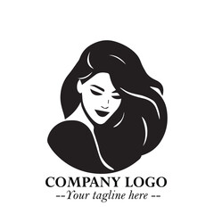 Beautiful Woman Logo Symbol in Black on White Background with Elegant Minimal and Modern Design