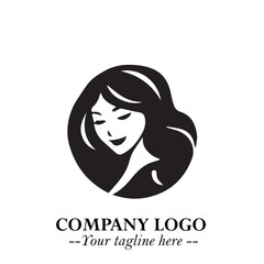 Beautiful Woman Logo Symbol in Black on White Background with Elegant Minimal and Modern Design